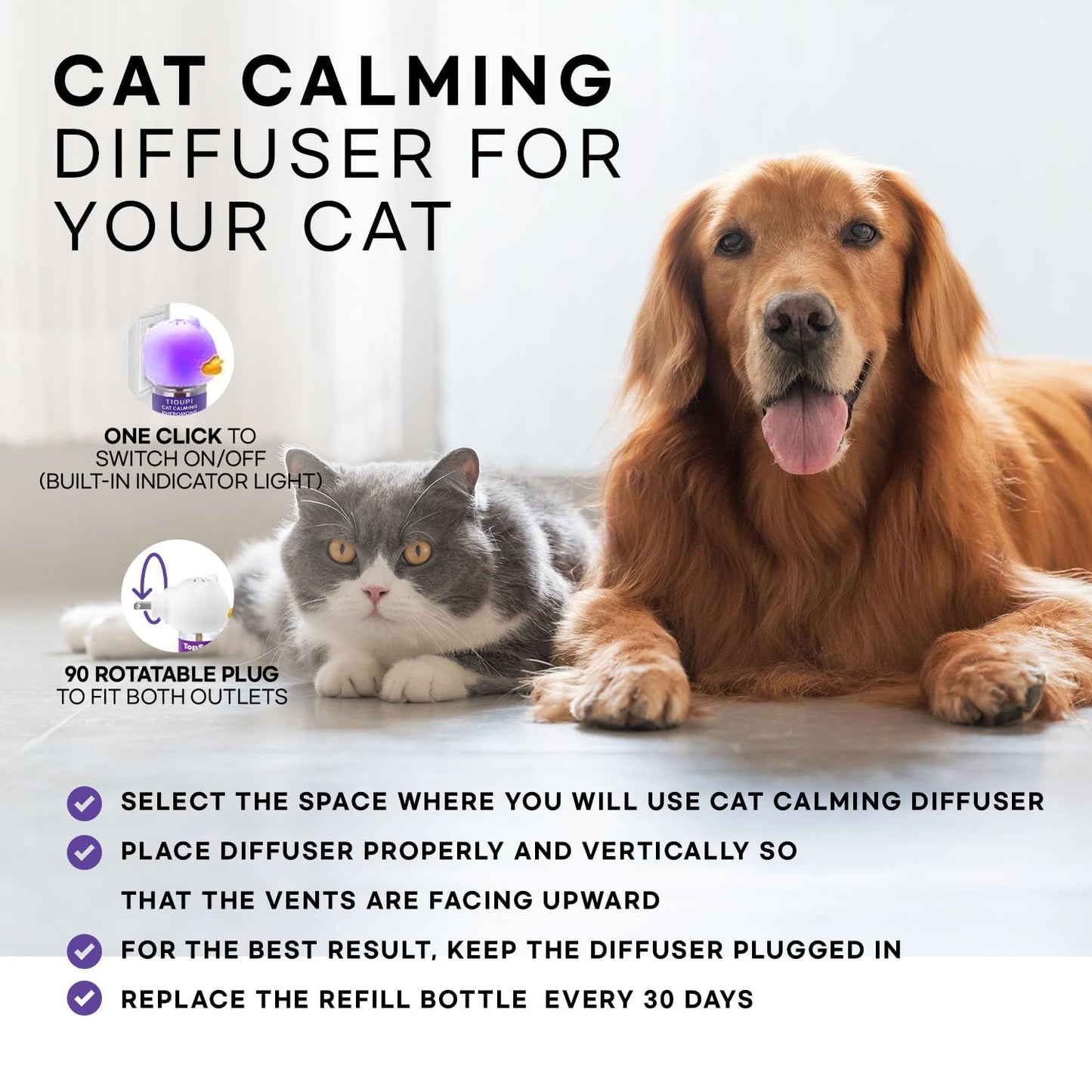 Cat Calming Pheromone Diffuser : Cat Calming Diffuser Advanced for Cat Anxiety Stress - Cat Pheromone Diffuser Reduce Cats Spraying, Fighting & Scratching Relaxuble Calming for All Of Cats 48ml