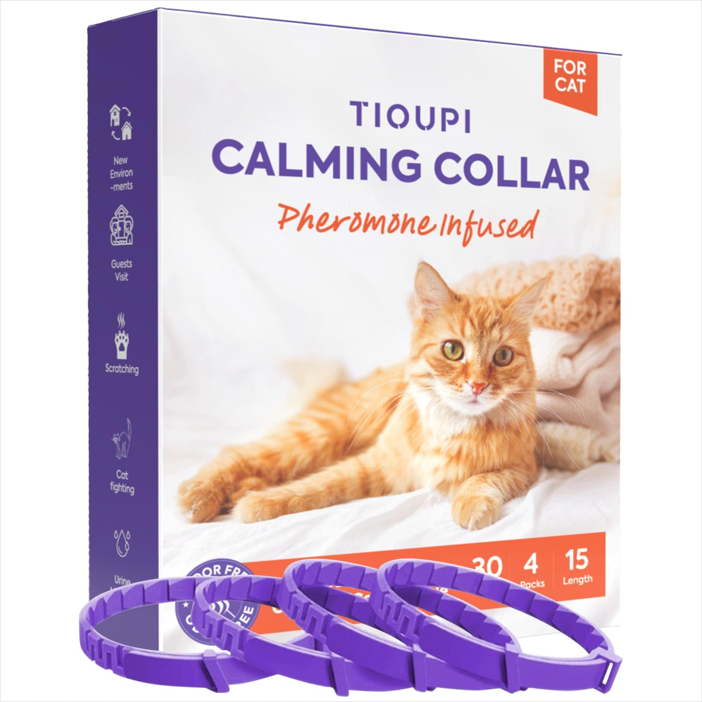 Cat Calming Collar 4 Pack – Pheromone Collar for Cats, Adjustable Breakaway, Water-Resistant, Stress Relief, Helps Reduce Scratching, Noise Sensitivity & Separation Anxiety