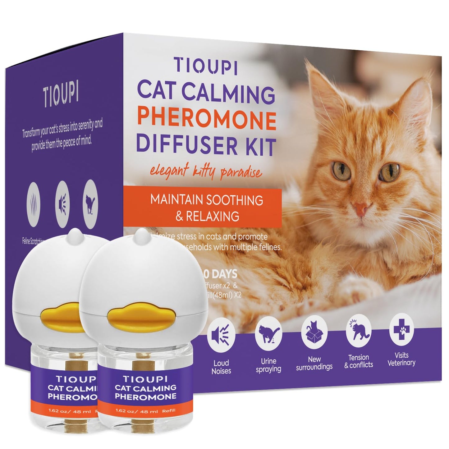 Cat Calming Pheromone Diffuser : Cat Calming Diffuser Advanced for Cat Anxiety Stress - Cat Pheromone Diffuser Reduce Cats Spraying, Fighting & Scratching Relaxuble Calming for All Of Cats 48ml