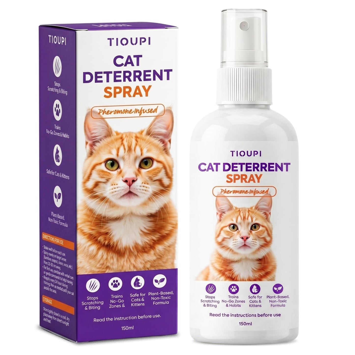 Cat Deterrent Spray – Natural Pheromone-Infused Anti-Scratch Spray for Cats & Kittens, Stops Urine Marking & Scratching, Safe for Indoor & Outdoor Use, Furniture & Carpet Protection, 150ml