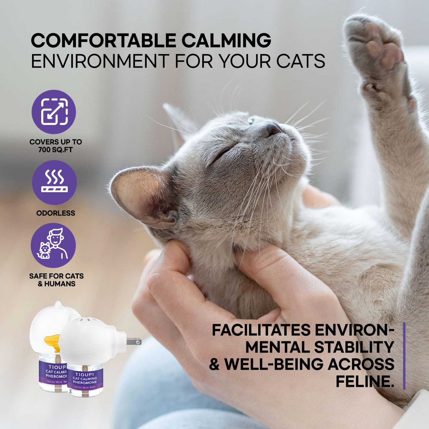 Cat Calming Pheromone Diffuser : Cat Calming Diffuser Advanced for Cat Anxiety Stress - Cat Pheromone Diffuser Reduce Cats Spraying, Fighting & Scratching Relaxuble Calming for All Of Cats 48ml