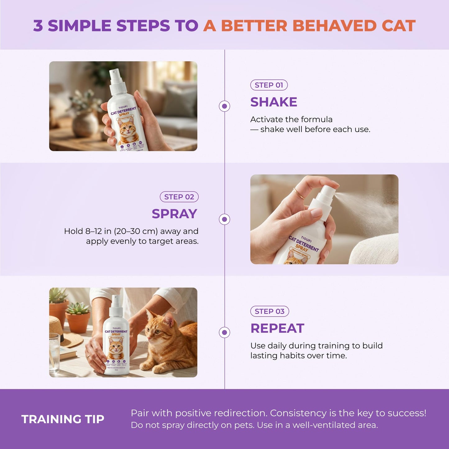 Cat Deterrent Spray – Natural Pheromone-Infused Anti-Scratch Spray for Cats & Kittens, Stops Urine Marking & Scratching, Safe for Indoor & Outdoor Use, Furniture & Carpet Protection, 150ml
