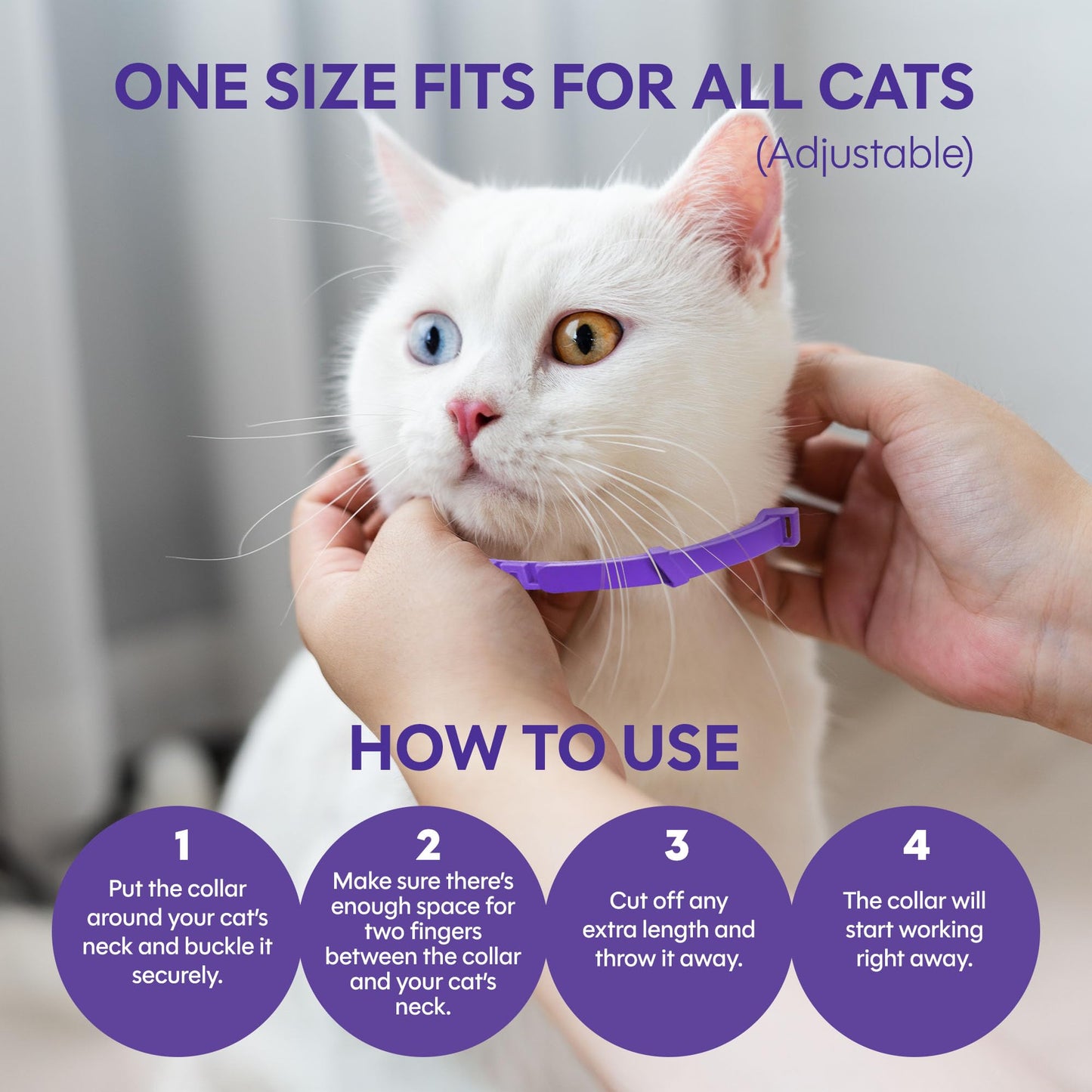Cat Calming Collar 4 Pack – Pheromone Collar for Cats, Adjustable Breakaway, Water-Resistant, Stress Relief, Helps Reduce Scratching, Noise Sensitivity & Separation Anxiety