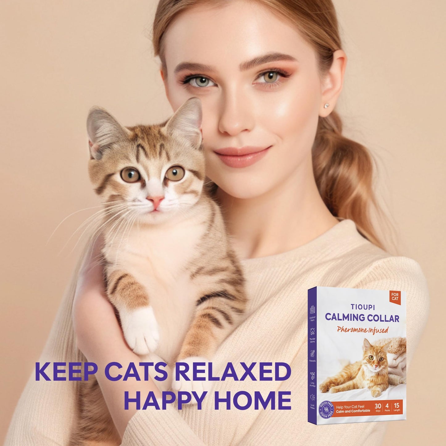 Cat Calming Collar 4 Pack – Pheromone Collar for Cats, Adjustable Breakaway, Water-Resistant, Stress Relief, Helps Reduce Scratching, Noise Sensitivity & Separation Anxiety